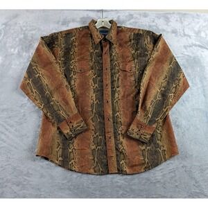 Wrangler Shirt Mens XL Snakeskin Print Western Pearl Snap Long Sleeve Geometric
